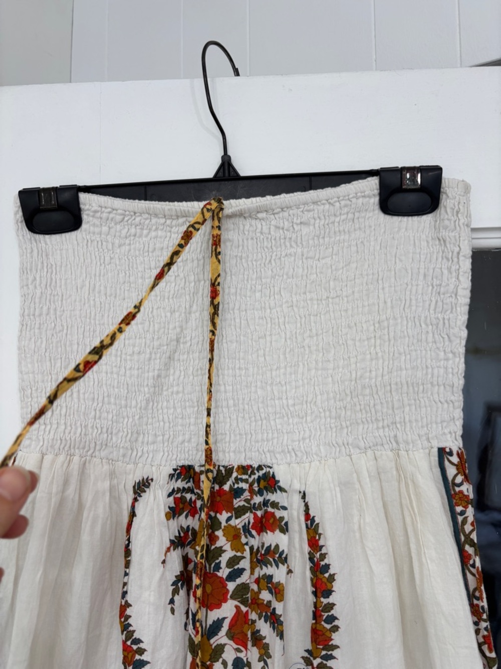 Boho Floral Smocked Maxi Dress Tube / halter tie top Cotton Frill Ruffle Medium - Picture 2 of 7
